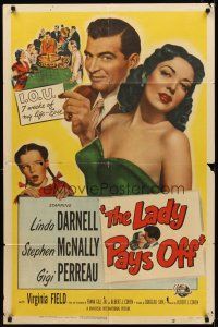8c387 LADY PAYS OFF 1sh '51 sexy Linda Darnell in swimsuit gambles & loses!