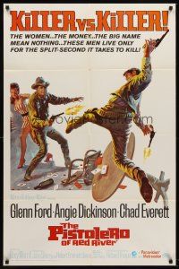 8c389 LAST CHALLENGE 1sh '67 cool western art of Glenn Ford, Dickinson, Pistolero of Red River!