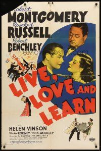 8c406 LIVE, LOVE & LEARN style D 1sh '37 Robert Montgomery, Rosalind Russell, Robert Benchley!