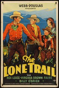 8c410 LONE TRAIL 1sh '32 Rex Lease & Virginia Brown Faire, stone litho art from western serial!
