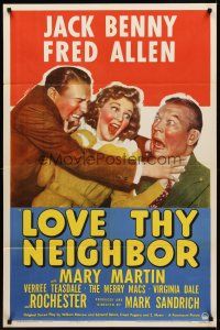 8c415 LOVE THY NEIGHBOR 1sh '40 Mary Martin between Jack Benny fighting with Fred Allen!