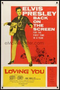 8c416 LOVING YOU 1sh R59 different image of Elvis Presley performing w/guitar!