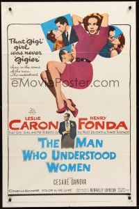 8c430 MAN WHO UNDERSTOOD WOMEN 1sh '59 Henry Fonda, super sexy full-length Leslie Caron!