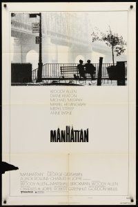 8c432 MANHATTAN style B 1sh '79 classic image of Woody Allen & Diane Keaton by bridge!