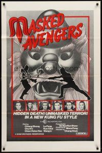 8c438 MASKED AVENGERS 1sh '82 Cheh Chang's Cha Shou, martial arts action in new Kung Fu style!
