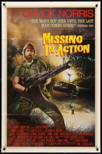 8c457 MISSING IN ACTION 1sh '84 cool artwork of Chuck Norris in Vietnam!