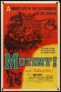 8c474 MUTINY 1sh '52 sailor Mark Stevens fights pirate with hook & knife, cut-throat action!