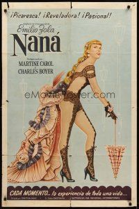 8c485 NANA Spanish/U.S. 1sh '57 great full-length art of sexy Martine Carol, Charles Boyer!