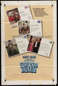 8c487 NATIONAL LAMPOON'S EUROPEAN VACATION int'l 1sh '85 Chevy Chase, cool postcard design!