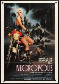 8c495 NECROPOLIS 1sh '86 art of sexy LeeAnne Baker on motorcycle w/zombies!