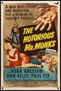 8c508 NOTORIOUS MR. MONKS 1sh '58 a man who fought and murdered for a woman he couldn't possess!