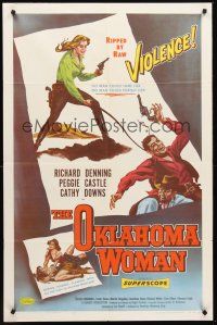 8c512 OKLAHOMA WOMAN 1sh '56 Peggie Castle queen of the outlaws & sin, art w/gun & catfighting!