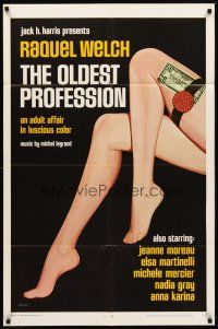 8c513 OLDEST PROFESSION 1sh '68 Raquel Welch, sexy legs with garter & money!