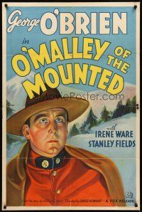 8c514 O'MALLEY OF THE MOUNTED 1sh '36 cool stone litho art of Canadian Mountie George O'Brien!