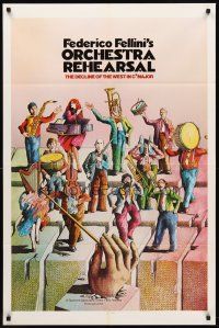8c522 ORCHESTRA REHEARSAL 1sh '79 Federico Fellini's Prova d'orchestra, cool Bonhomme art!