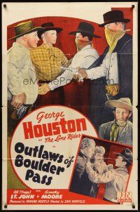 8c528 OUTLAWS OF BOULDER PASS 1sh '42 cool stone litho art of bandits & George Houston!