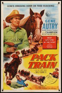 8c531 PACK TRAIN 1sh '53 Gene Autry & Smiley Burnette cracks a hijack attack on food train!