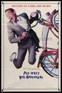 8c541 PEE-WEE'S BIG ADVENTURE 1sh '85 Tim Burton, best image of Paul Reubens & his beloved bike!