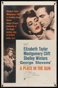 8c555 PLACE IN THE SUN 1sh R59 Montgomery Clift, sexy Elizabeth Taylor, Shelley Winters!