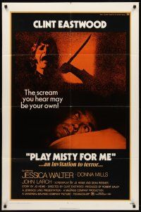 8c558 PLAY MISTY FOR ME 1sh '71 classic Clint Eastwood, Jessica Walter, invitation to terror!