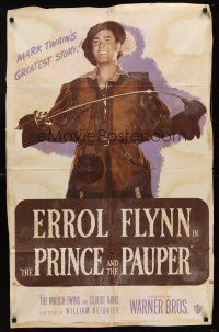 8c566 PRINCE & THE PAUPER 1sh R49 great c/u art of Errol Flynn with sword!