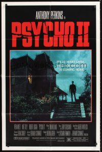 8c570 PSYCHO II 1sh '83 Anthony Perkins as Norman Bates, cool creepy image of classic house!