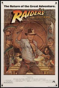 8c577 RAIDERS OF THE LOST ARK 1sh R82 great art of adventurer Harrison Ford by Richard Amsel!