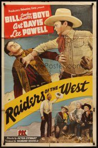 8c578 RAIDERS OF THE WEST 1sh '42 stone litho art of Bill Cowboy Rambler Boyd, Snowflake Toones!