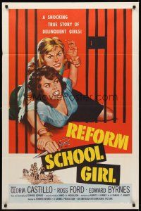 8c592 REFORM SCHOOL GIRL 1sh '57 classic AIP bad girl catfight behind bars artwork!