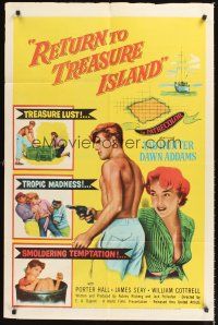 8c598 RETURN TO TREASURE ISLAND 1sh '54 great images of Tab Hunter & sexy Dawn Addams!