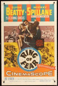 8c607 RING OF FEAR 1sh '54 Clyde Beatty and his gigantic 3-ring circus + Mickey Spillane!