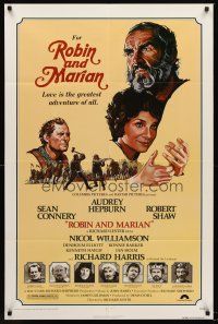 8c612 ROBIN & MARIAN 1sh '76 art of Sean Connery & Audrey Hepburn by Drew Struzan!