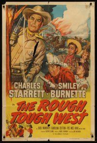 8c622 ROUGH TOUGH WEST 1sh '52 art of Charles Starrett as Durango Kid, Smiley Burnette!
