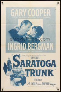 8c634 SARATOGA TRUNK 1sh R54 c/u of Gary Cooper about to kiss Ingrid Bergman, by Edna Ferber!