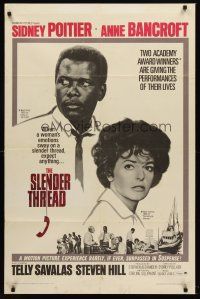 8c683 SLENDER THREAD 1sh '66 Sidney Poitier keeps Anne Bancroft from committing suicide!