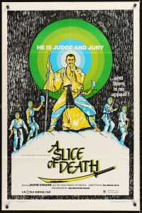8c684 SLICE OF DEATH 1sh '83 he is judge and jury and there is no appeal, cool art by T. Knipe!