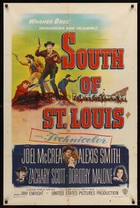 8c703 SOUTH OF ST. LOUIS 1sh '49 Joel McCrea & Alexis Smith in Missouri, cool western art!