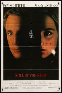 8c723 STILL OF THE NIGHT 1sh '82 super c/u of Roy Scheider & Meryl Streep, if looks could kill!