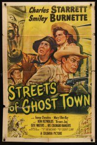 8c739 STREETS OF GHOST TOWN 1sh '50 art of Charles Starrett as The Durango Kid & Smiley Burnett!