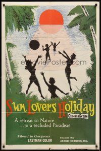 8c753 SUN LOVERS' HOLIDAY 1sh '60 a retreat to nature in a secluded paradise, girls on beach!