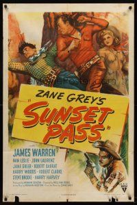 8c754 SUNSET PASS style A 1sh '46 Zane Grey novel, James Warren & Nan Leslie in western actoin!