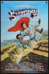 8c756 SUPERMAN III 1sh '83 art of Christopher Reeve flying with Richard Pryor by L. Salk!