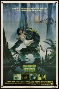 8c759 SWAMP THING 1sh '82 Wes Craven, cool Richard Hescox art of him holding Adrienne Barbeau!