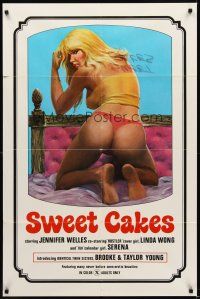 8c765 SWEET CAKES 1sh '76 super sexy artwork of nearly naked girl with back turned in bed!
