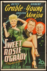 8c770 SWEET ROSIE O'GRADY 1sh '43 stone litho of sexy full-length Betty Grable, Young, Menjou!