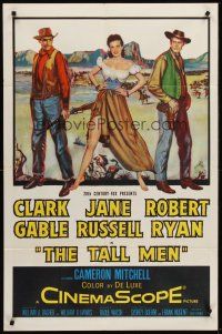 8c797 TALL MEN 1sh '55 full-length art of Clark Gable, sexy Jane Russell showing leg & Robert Ryan!