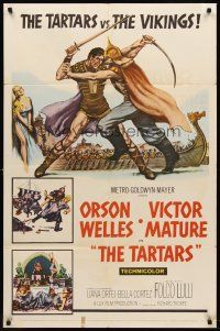 8c805 TARTARS 1sh '61 great artwork of Victor Mature battling Orson Welles!