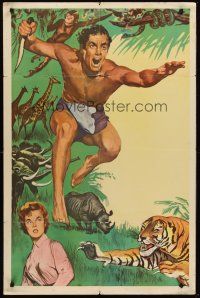 8c807 TARZAN STOCK POSTER 1sh '60s cool artwork of generic Tarzan in loincloth w/dressed Jane!