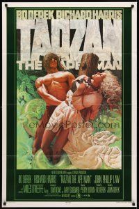 8c809 TARZAN THE APE MAN advance 1sh '81 art of sexy Bo Derek & Miles O'Keefe by Michaelson!