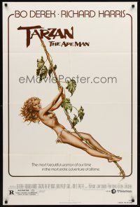 8c808 TARZAN THE APE MAN 1sh '81 great art of sexy Bo Derek swinging on vine!